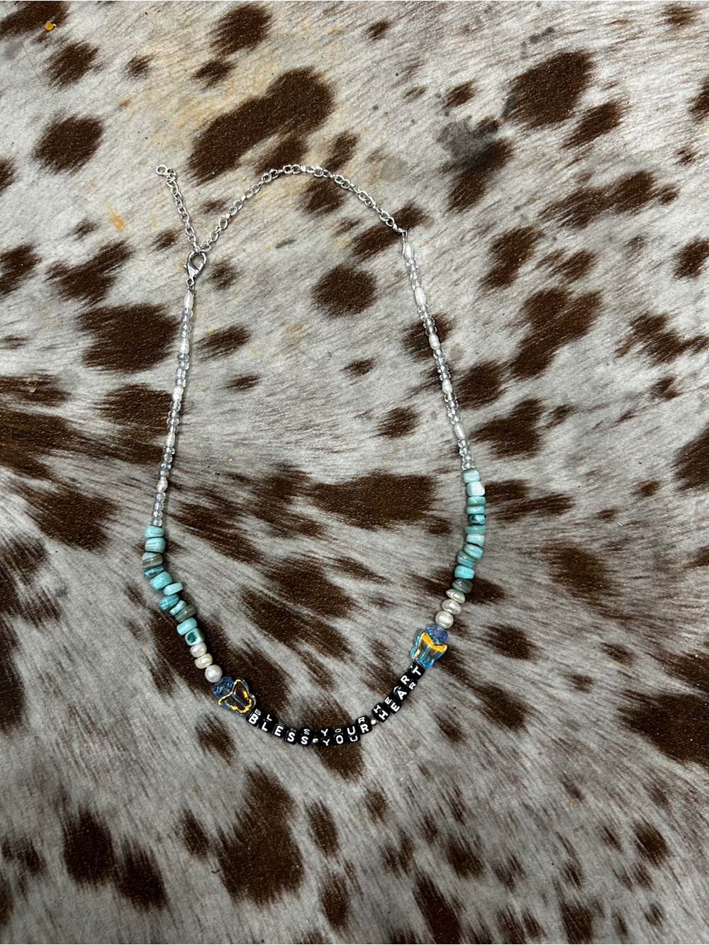 Beaded adjustable necklace bless your heart handmade brand new